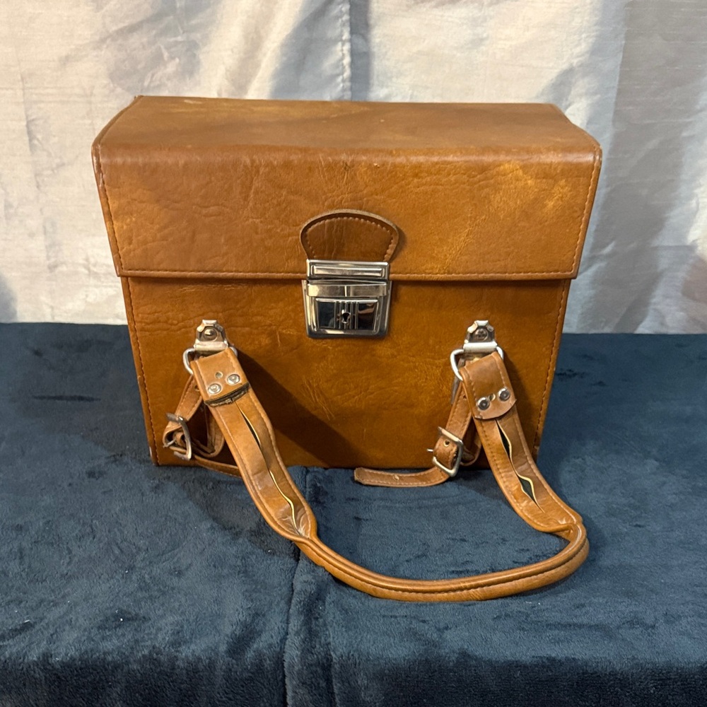 Vintage Fidelity Tan Leather Camera Bag with Metal Clasp